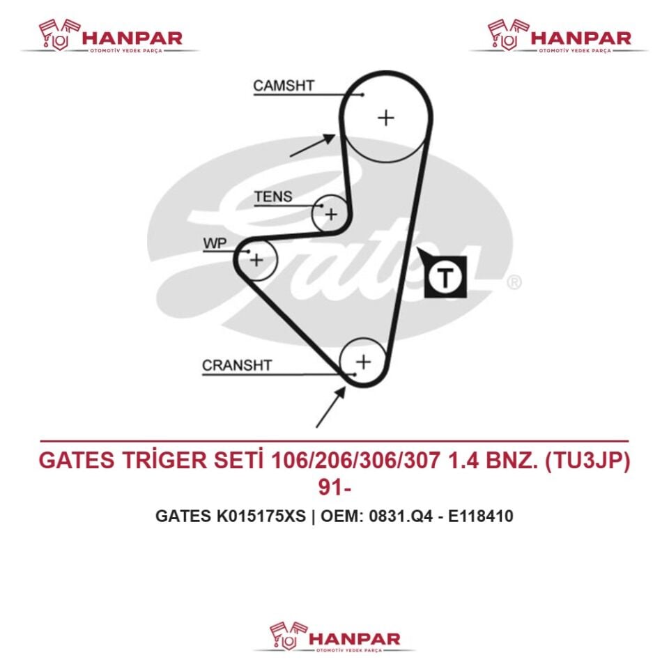 GATES TRİGER SETİ 106/206/306/307 1.4 BNZ. (TU3JP) 91-