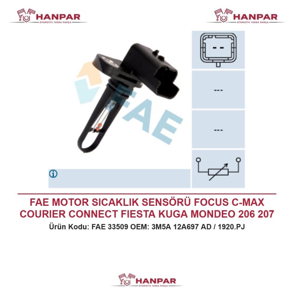 FAE MOTOR SICAKLIK SENSÖRÜ FOCUS C-MAX COURIER CONNECT FIESTA KUGA MONDEO 206 207 308 PARTNER BIPPER 1.4 1.6 2.0 HDI TDCI 02-