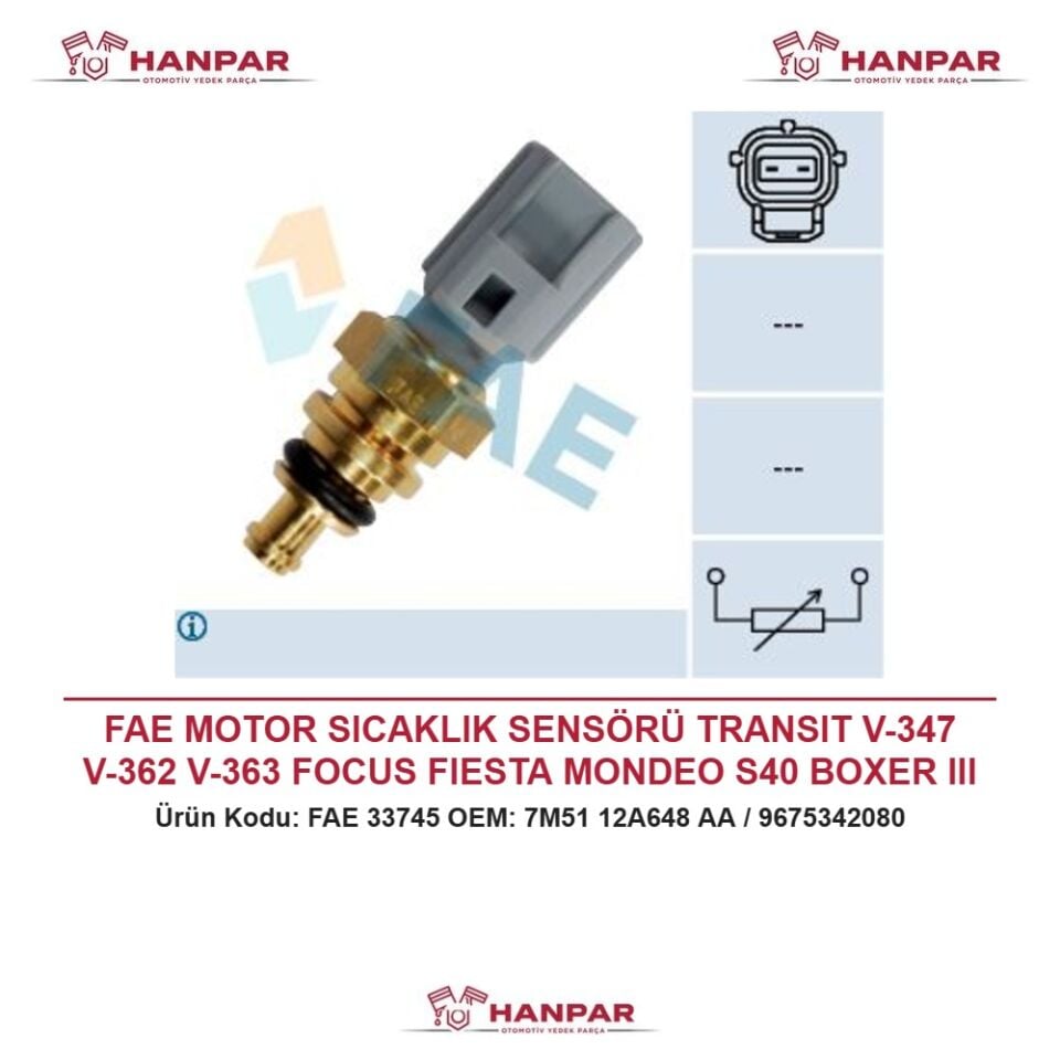 FAE MOTOR SICAKLIK SENSÖRÜ TRANSIT V-347 V-362 V-363 FOCUS FIESTA MONDEO S40 BOXER III JUMPER III 06-